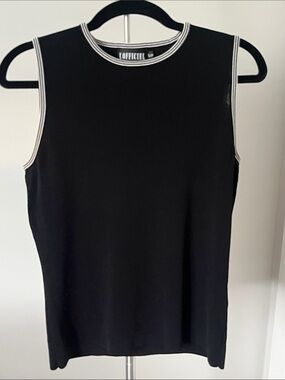 Black Sleeveless Rib-Knit Top with Contrast Trim